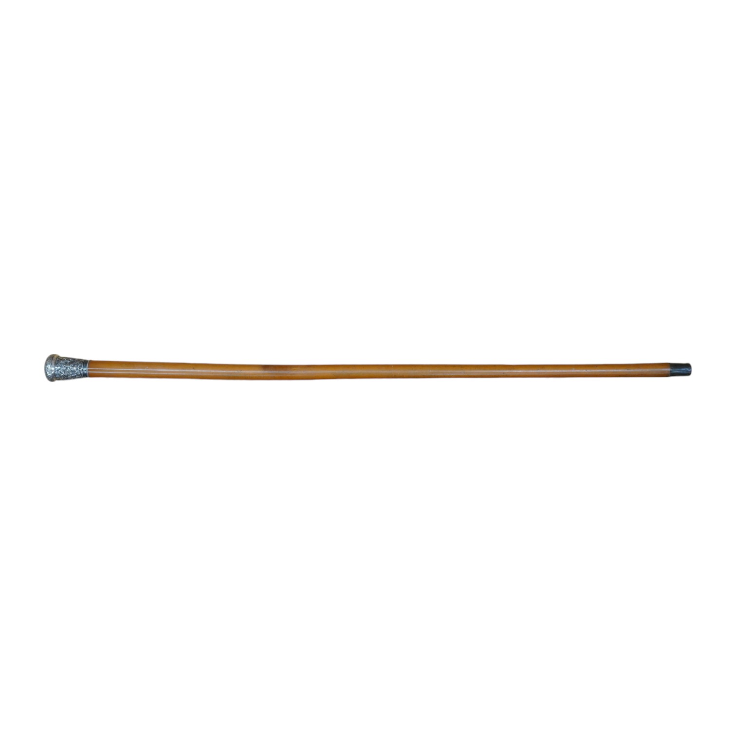 A 19th century Malacca walking cane with a Chinese white metal mount, 92cm high. Condition - fair to good